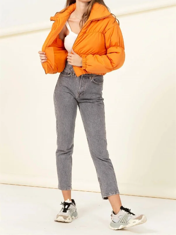 Chill With Me Long Sleeve Puffer Jacket In Orange