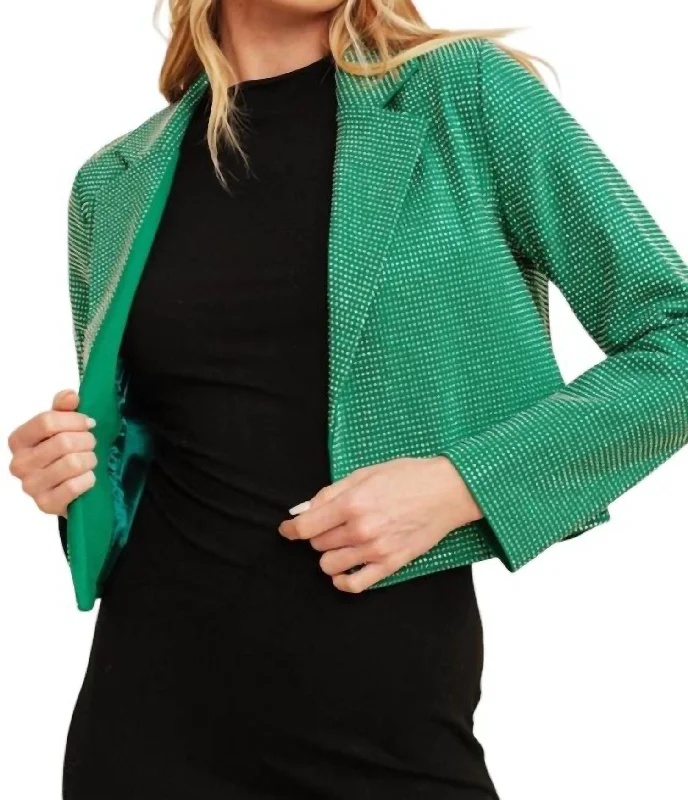 Rhinestone Blazer Jacket In Green