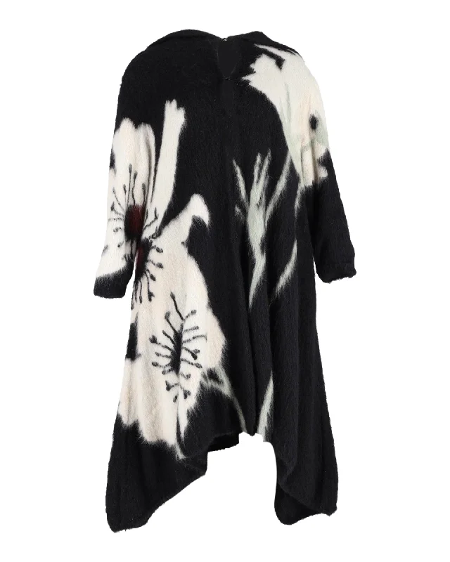 Valentino Garavani Floral Hooded Long Coat in Black Cashmere and Mohair