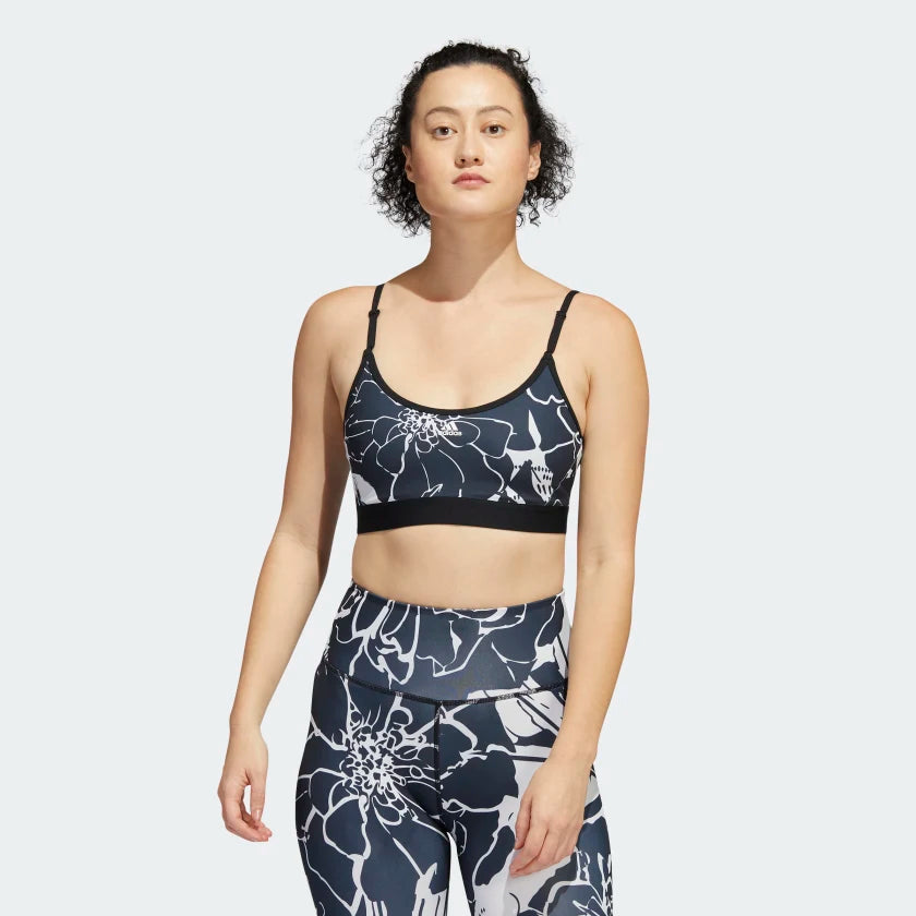 Adidas Light Support Flower Print Bra -Grey/Black