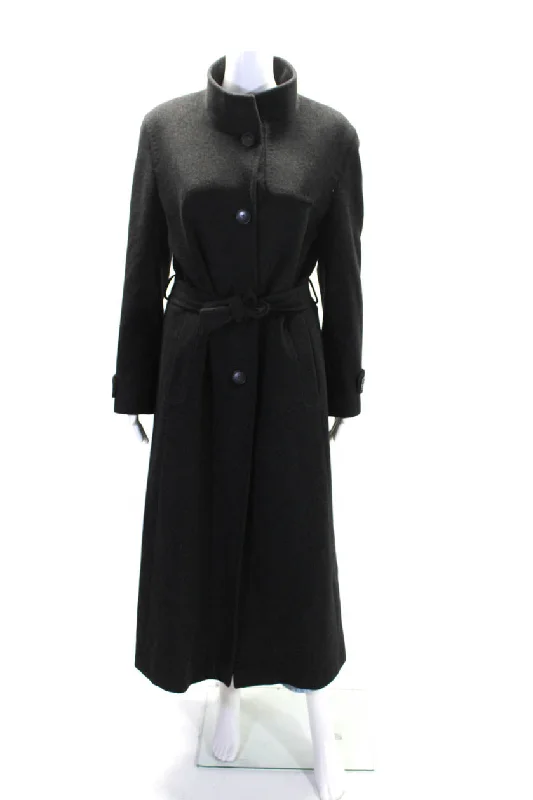 Cinzia Rocca Womens Charcoal Wool Collar Belt Long Sleeve Pea Coat