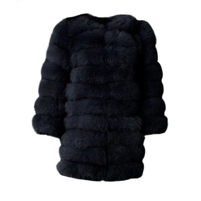 Dark Grey Winter Women's Solid Thick Fur Long Detachable Coats & Jackets