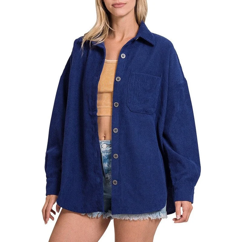 Niobe Clothing Womens Oversized Corduroy Shirt Jacket Shacket