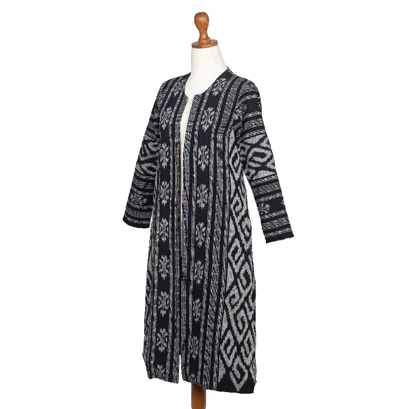 Novica Handmade Kartini In Black Ikat Cotton Jacket