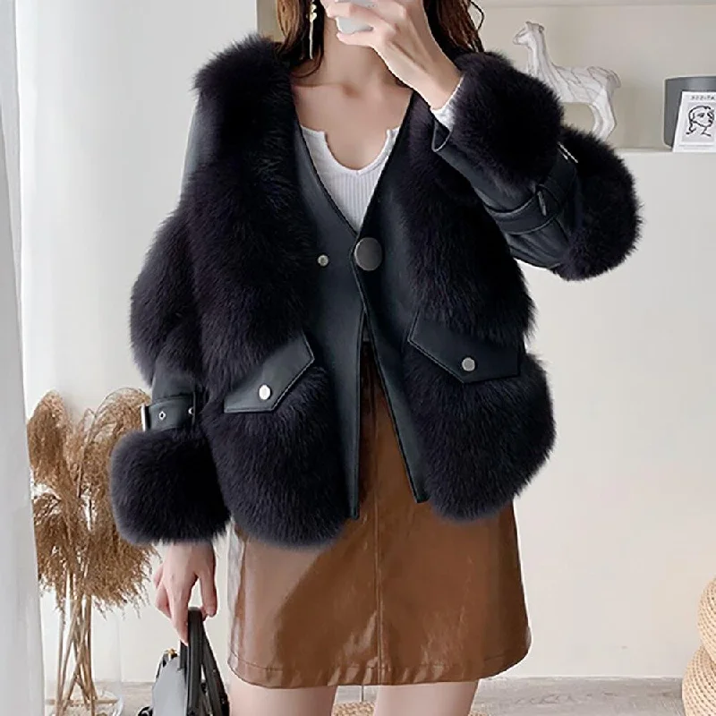 Winter Keep Warm Fashion Women's Fluffy Real Fox Fur Coats & Jackets