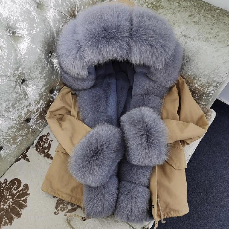 Winter Thick Women's Natural Real Raccoon Fur Hooded Parka Coats & Jackets