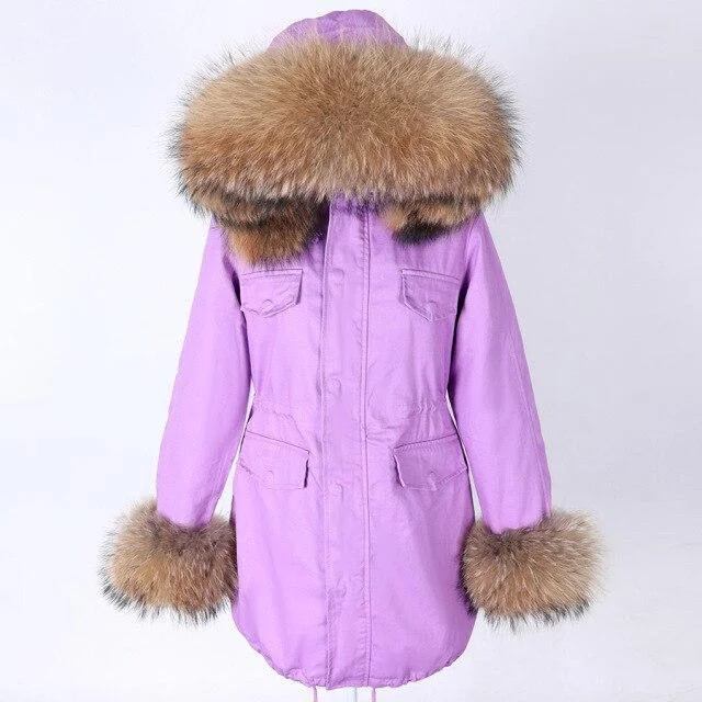 Winter Women's Natural Real Raccoon Fur Collar Padded Coats & Jackets