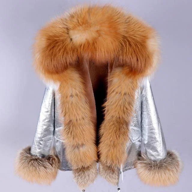 Women's Slim Winter Thick Zipper Natural Raccoon Fur Hooded Coats & Jackets