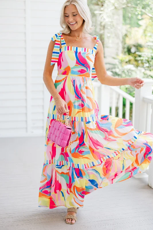 At This Point Pink Multi Abstract Maxi Dress