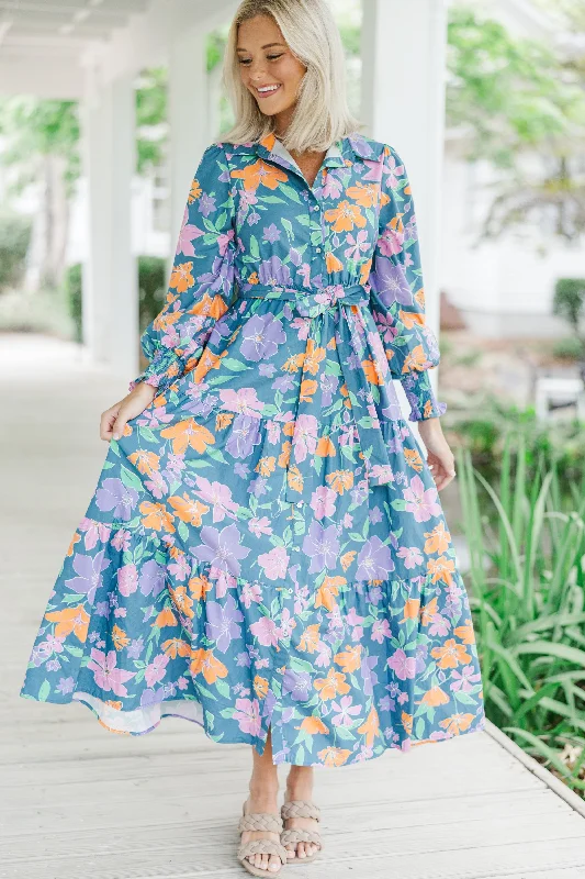 Back At It Blue Floral Maxi Dress