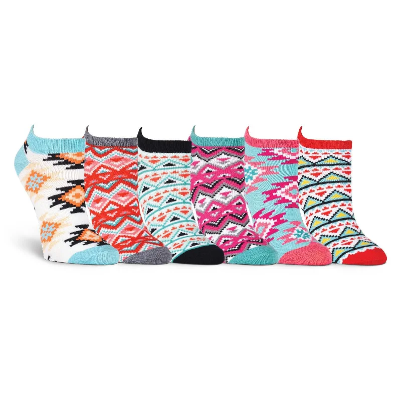 K. Bell Womens Aztec Print No Show Socks 6 Pair Pack