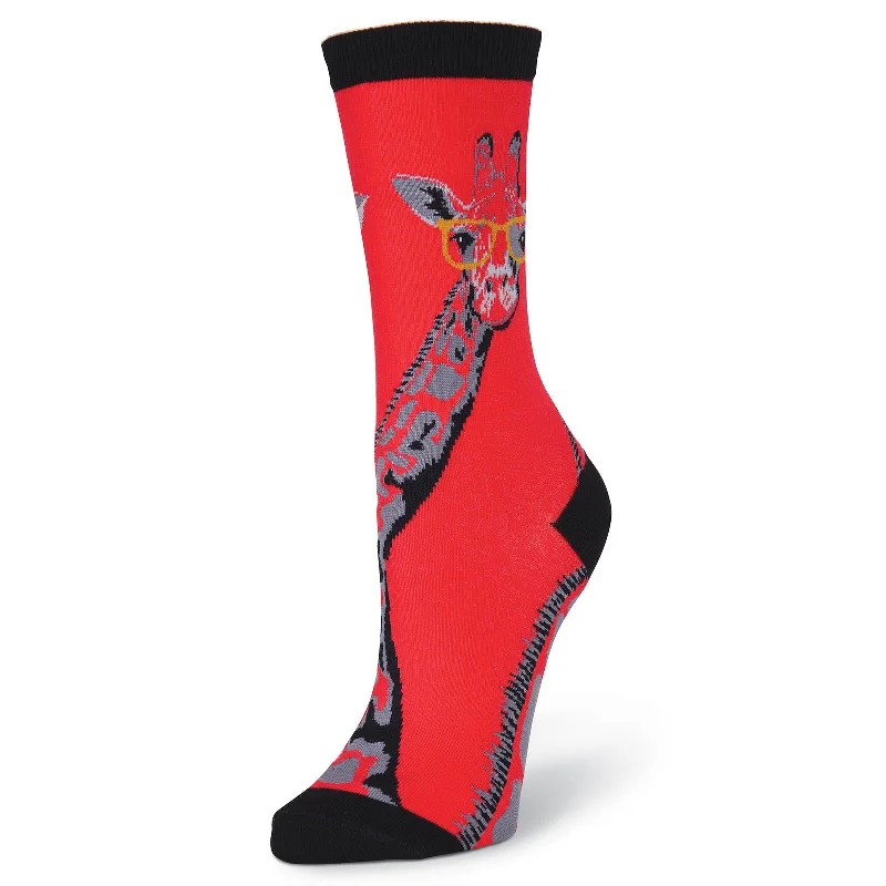 K. Bell Womens Giraffee with Glasses Crew Socks