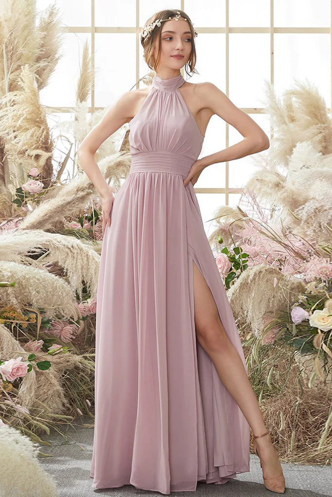 Kyra Sleeveless Chiffon Scoop Natural Waist A-Line/Princess Floor Length Bridesmaid Dresses